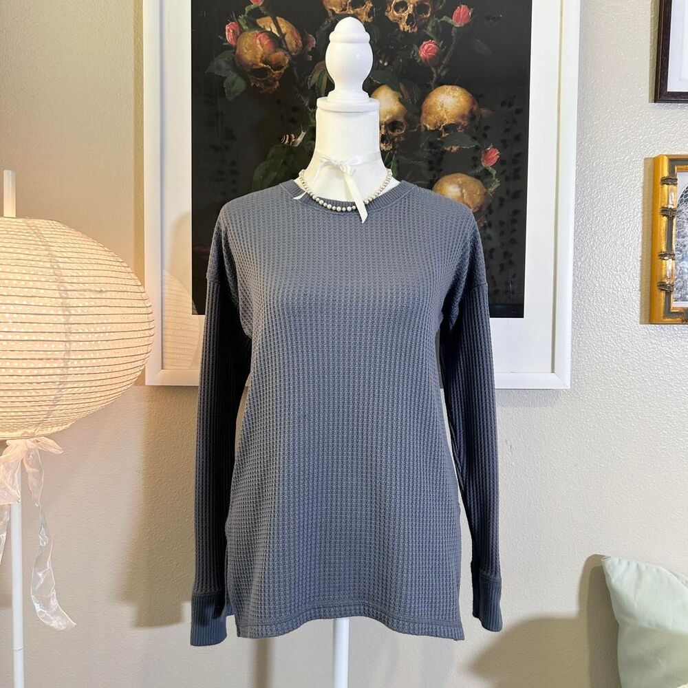 A&F blue gray waffle knit long sleeve top XS